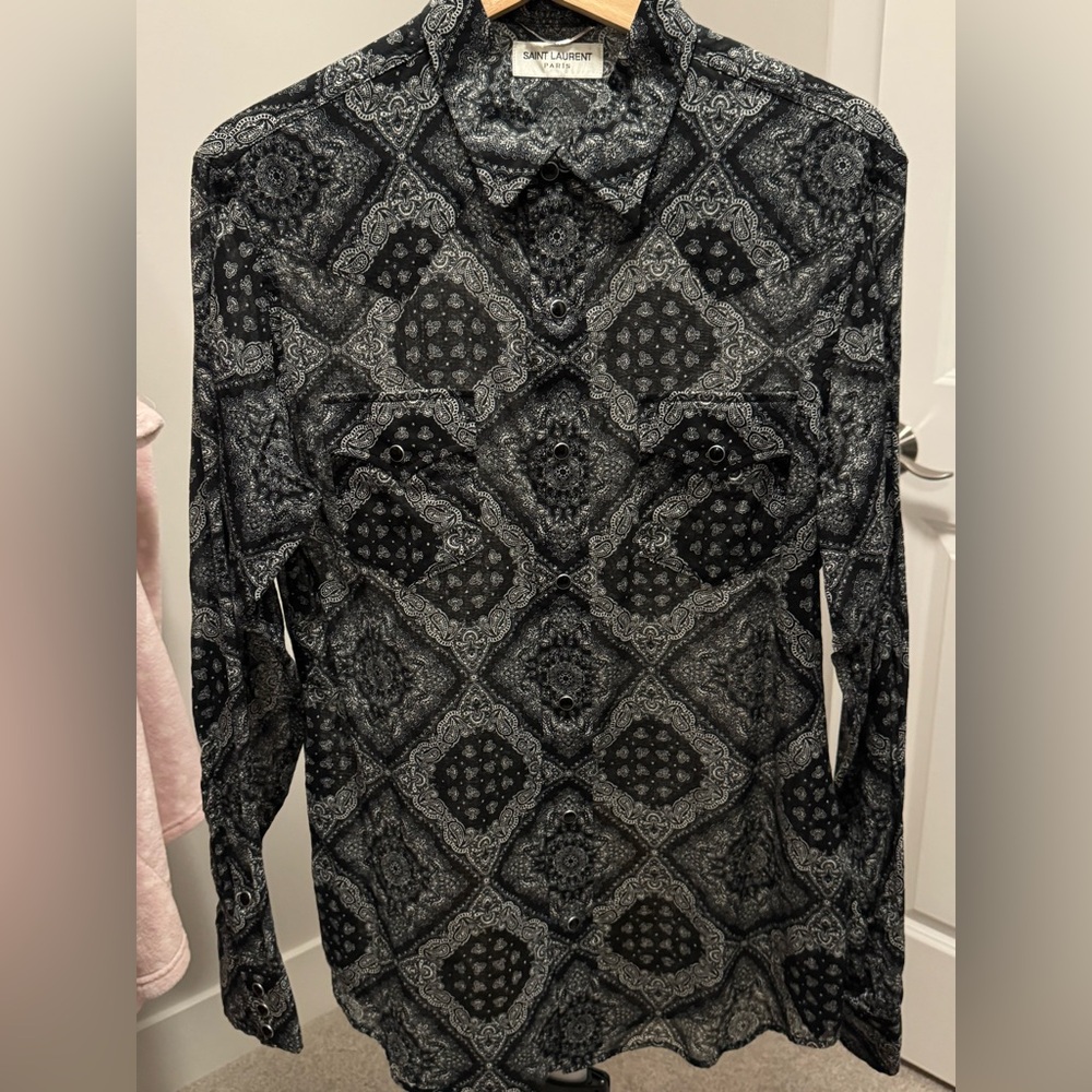 Saint Laurent Black and Gray Patterned Men's Shirt